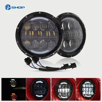 

Pair Motor JK Wrangler TJ 7 Inch Round LED Headlight White Halo Angel Eye / DRL Yellow Turn Signal LED Projection Lens