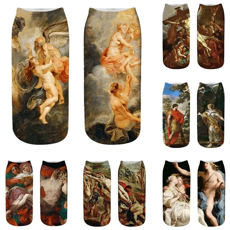 Мода картина маслом 3D печатных забавные женские носки Мона Лис хлопковые