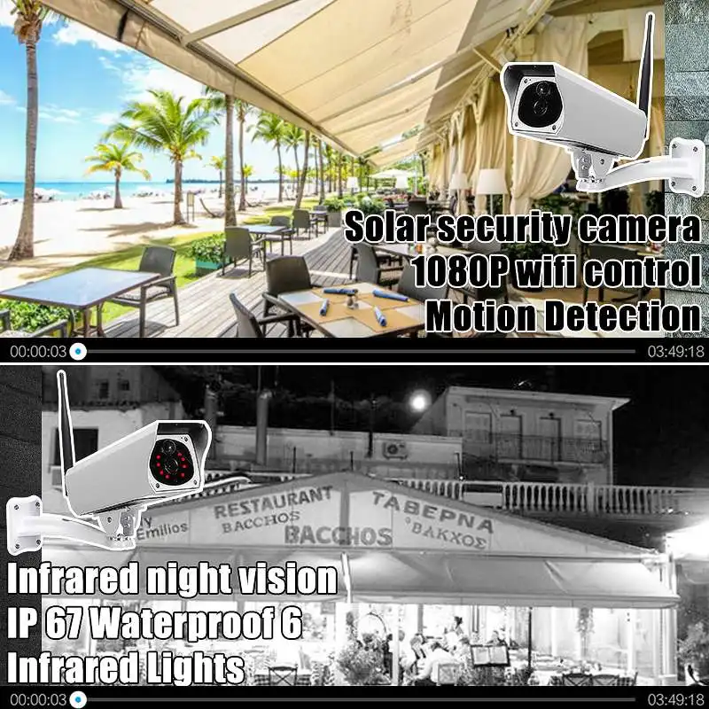 Ip-камера Солнечная камера wifi камера наблюдения для безопасности беспроводной пульт дистанционного мониторинга Солнечная видео Wifi Сигнализация Инфракрасный Тепловизор