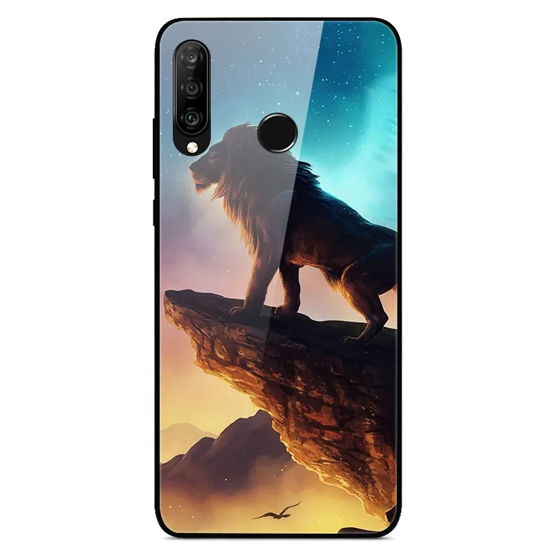 For Huawei P30 Lite Case Tempered Glass Printed Back Cover Hard Case For Huawei P30 Lite Phone fundas P40 Pro P30Lite Coque
