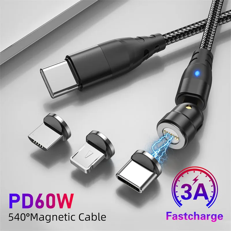 Магнитный кабель для быстрой зарядки UKGO с поворотом на 540 ° 3 А Micro USB Type-C iPhone 11 12