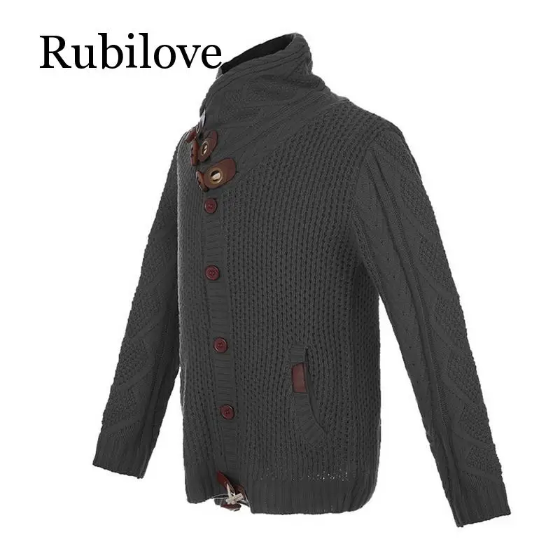 Rubilove, кардиган, свитер, пальто, мужские осенние модные однотонные свитера, повседневный теплый вязаный джемпер, мужской свитер, пальто размера плюс 3XL