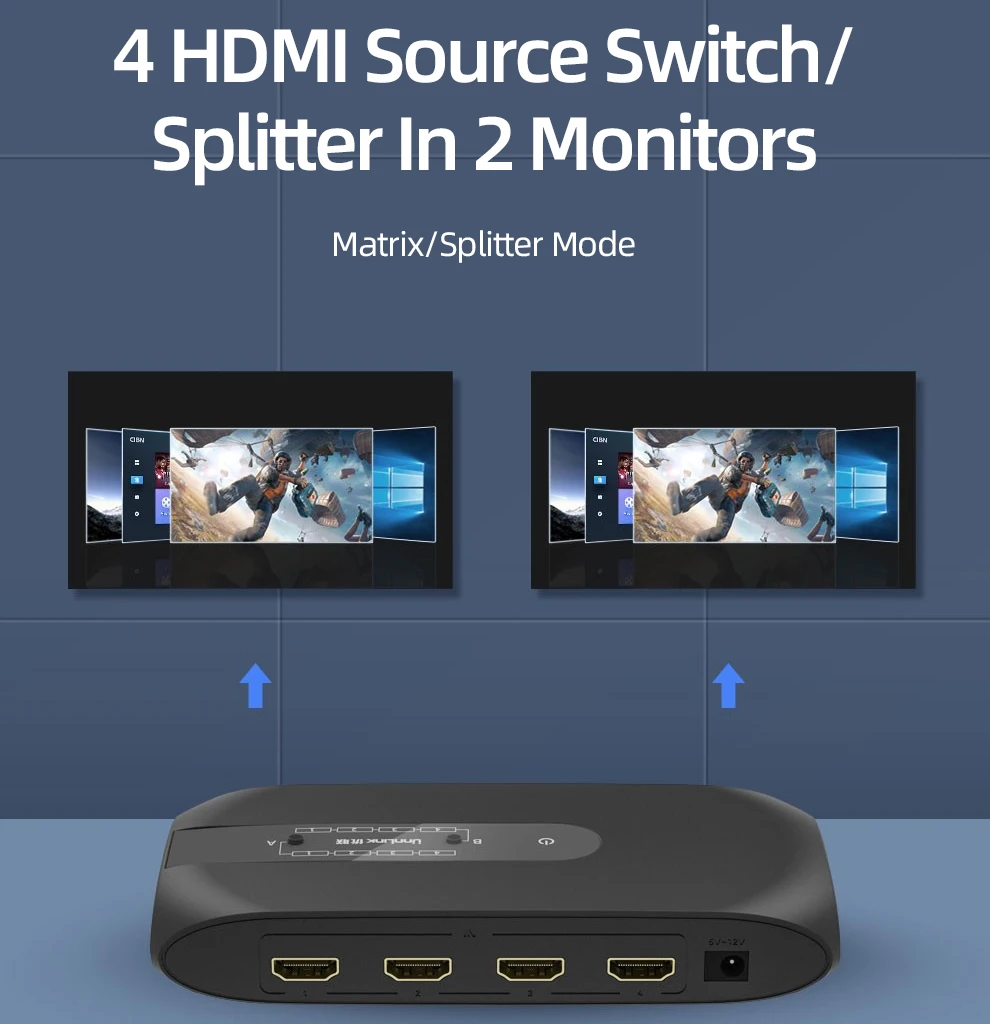 Unnlink HDMI Matrix 4x2 UHD 4K 4 в 2 выход аудио экстрактор HIFI 5,1 SPDIF Toslink 3,5 разъем Переключатель сплиттер для ps4 pc led tv box