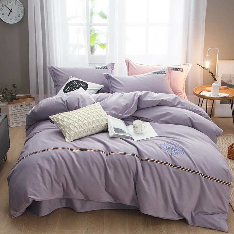 ANNAs Good Stuff 100%Cotton Activity Ecology Sanding.Bedding Set Stripe Lattice Quilt Cover Queen King Size Bedding Article Blue