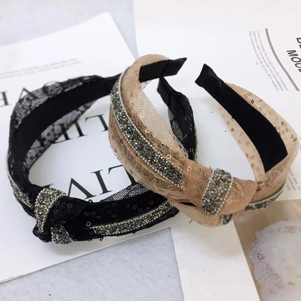 Lace Headband Diamond Pearl Rhinestone Hair Accessories Black Butterfly Boutique Bow Hair Bands for Women Knot Haar Accessoires