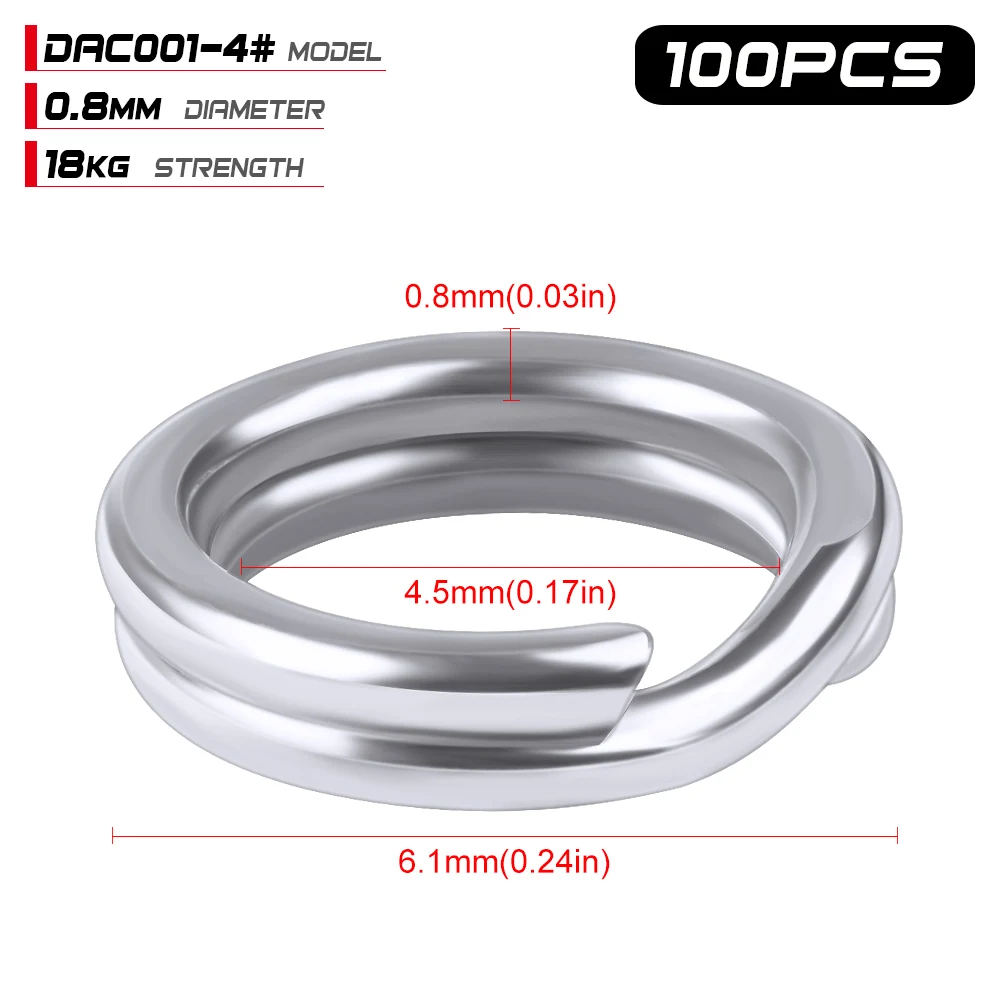 DAC001 4 100 шт. рыболовные раздельные кольца для кривошипа, жесткая приманка, серебро, нержавеющая сталь, 3#-8#, двойная петля, Раздельный открытый инструмент для ловли карпа, аксессуары для рыбалки - Цвет: DAC001 4