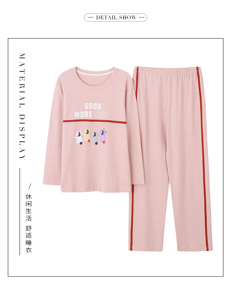 Большие размеры Sleepwear пижамы осенние хлопковые пижамы для женщин мультфильм пижамный комплект с длинным рукавом Женская Повседневная Свободная Ночная одежда домашняя одежда