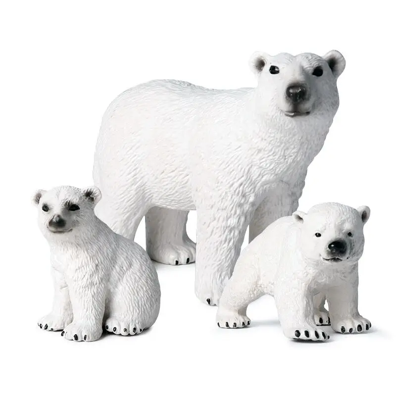 

Collectible 3pcs Mini Simulation Polar bear Wild Animals Toys sculpture Figures Education handicrafts Models Set Gift