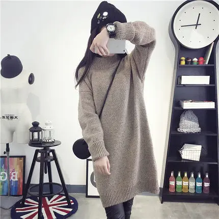 

Autumn & Winter Mid-length South Korea High Collar Solid Color Thick Pullover Loose-Fit Large Sweater Dress Sweater