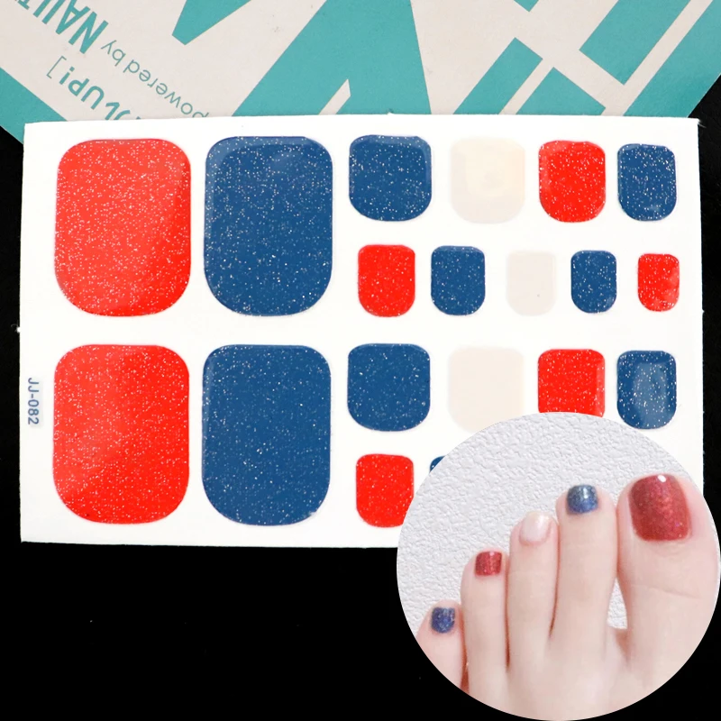 JJ082 22tips/sheet Eco-Friendly Toenail Sticker Professional Multicolor Toe Nail Wraps Stickers DIY Adhesive Decals Manicure Wholesale - Color: JJ082