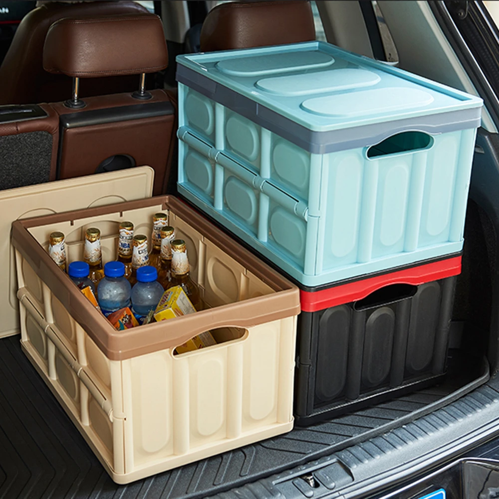 

30L Folding Plastic Storage Box Trunk Car Back Sundries Storage Container With Lid Collapsible Toy Organizer Boite Plastique