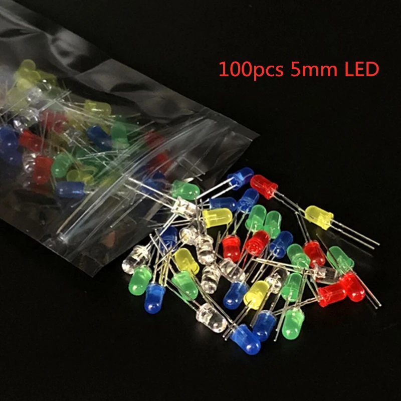 

100pcs 5mm LED diode Light Assorted Kit DIY LEDs Set White Yellow Red Green Blue electronic diy kit Hot sale
