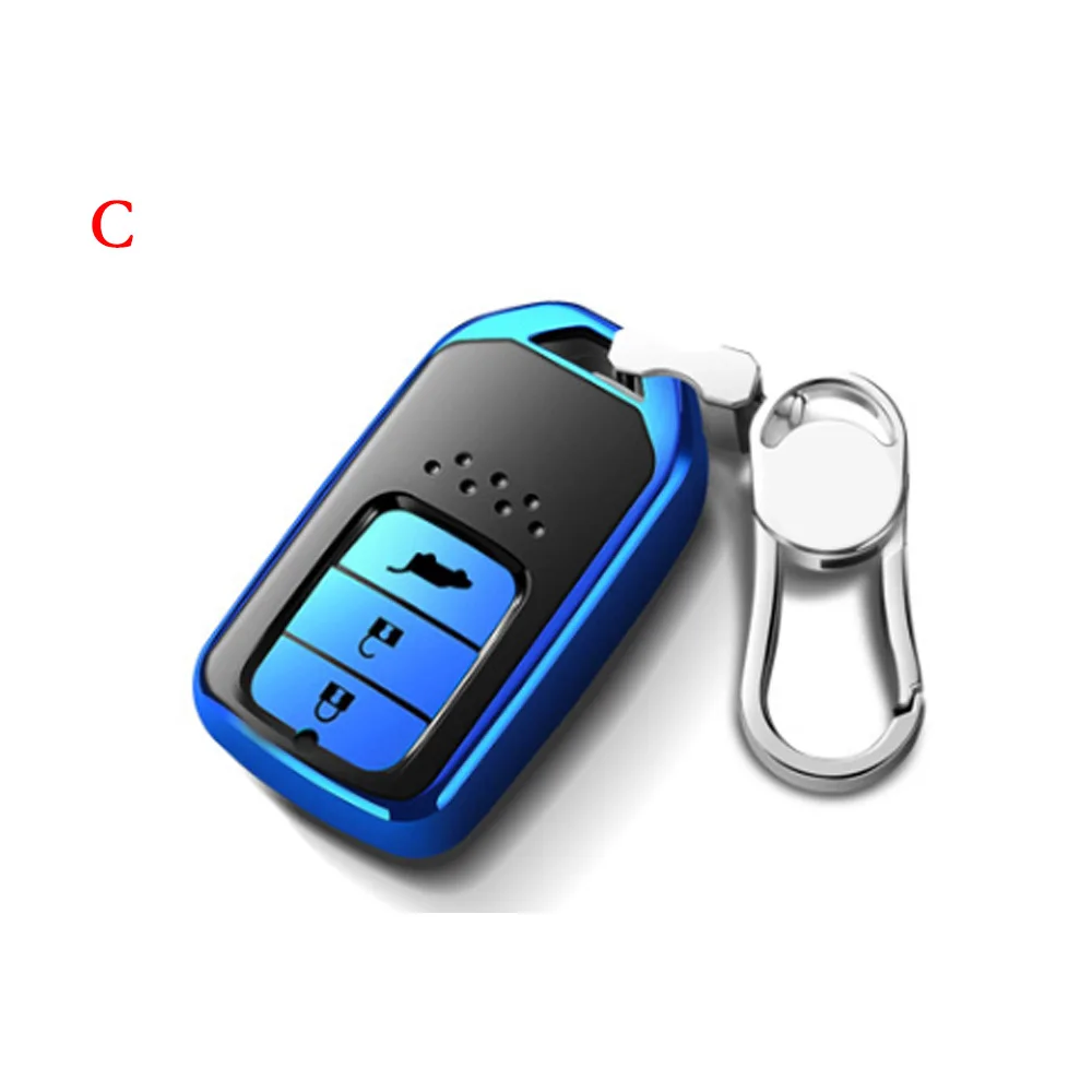 C Blue ТПУ чехол для ключей автомобиля ключ чехол оболочка для Smart ключа для Honda Civic CR-V Accord XR-V Spirior 2/3/4 пуговицы автомобильные аксессуары - Название цвета: C Blue