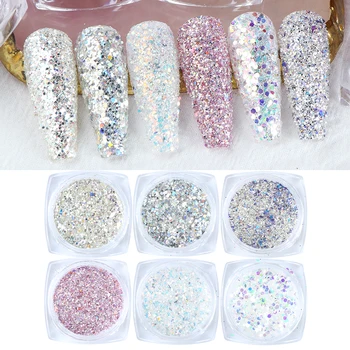 

6Box Blue Series Nail Powder Set Laser Mirror Nail Glitter Ultra Thin Sequins For Nail Sand For Nail Design Manicure LE1539-24
