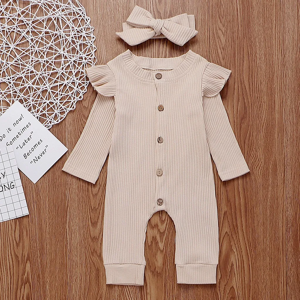 Комбинезон для новорожденных мальчиков и девочек, комбинезон+ наборы повязок на голову, детская одежда с длинными рукавами, Одежда для новорожденных, цельный комбинезон, Новинка