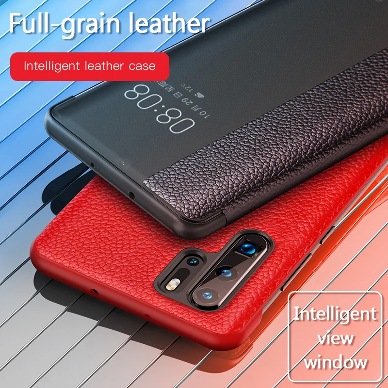 Full-Grain Leather + Hard PC Window View Smart Flip Case for Huawei Mate 10 20 Pro X P20 P30 Function Phone Cover | Мобильные