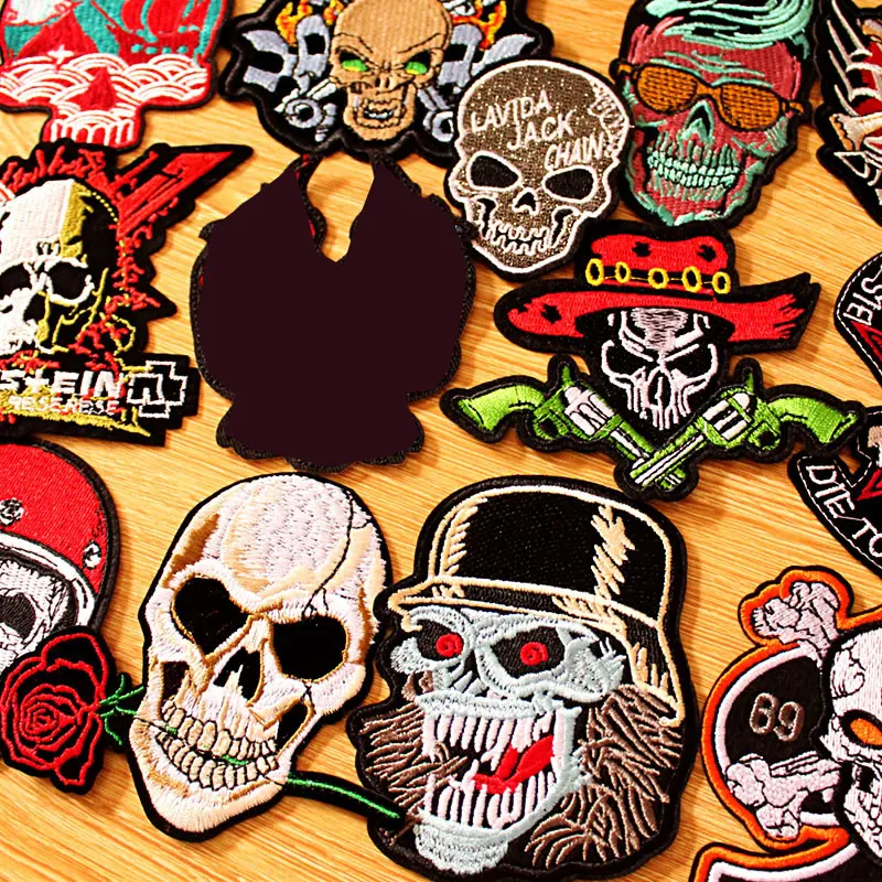 

DIY Punk Skull Patch Embroidered Patches For Clothing Iron On Patches On Garment Embroidery Skull Patch For Clothes Biker Badge