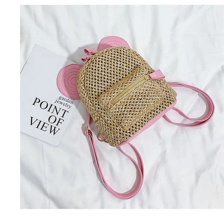 Straw Bag Summer Fashion New Style Grass Woven Hand Shoulder Bag Mini Backpack Versatile WOMEN'S Bag