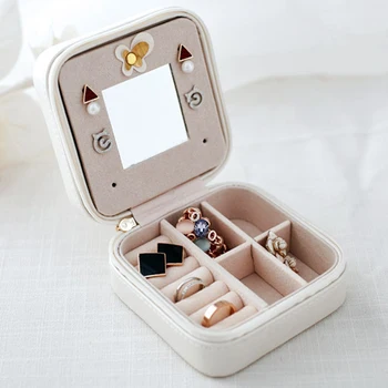 

Newest Stud Earrings Rings Jewelry Box Makeup Organizer With Zipper Travel Portable Display Case PU Leather Storage Display