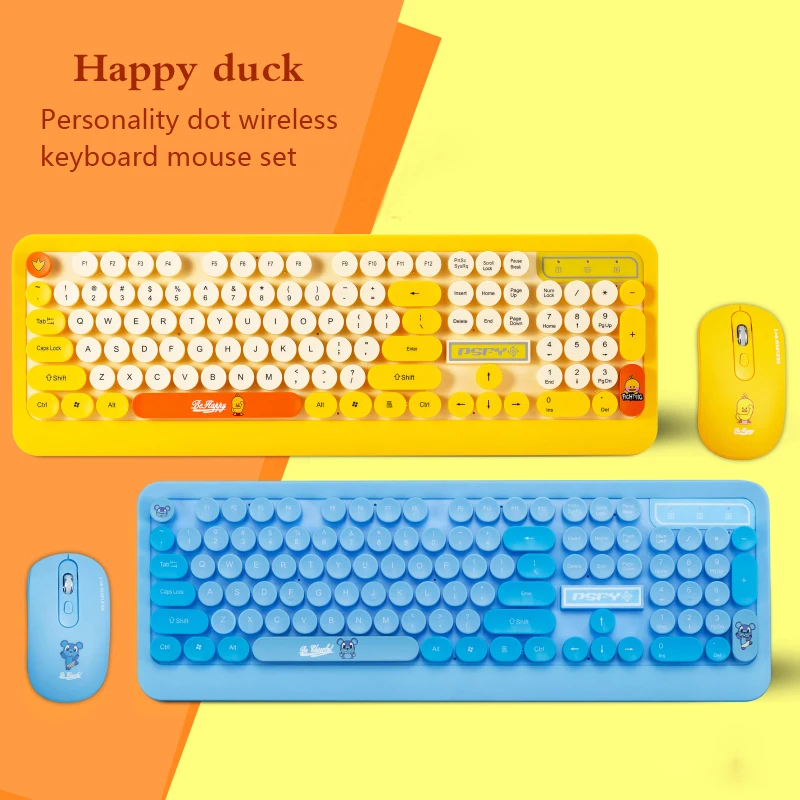 

K68 Cute Office Wireless Keyboard And Mouse Set Vintage Round Gaming Keyboard Mouse With Mat Set For PC Laptop