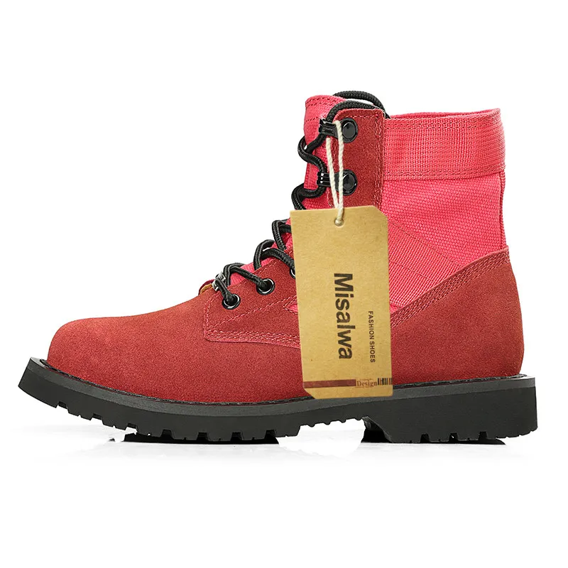 Misalwa мужские ботинки унисекс; зимние ботинки из плюша и кожи в стиле милитари; тактические ботинки размера плюс 35-45; цвет фиолетовый, красный; женская обувь на платформе