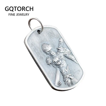 

925 Sterling Silver Pendant Dog Tag Engraved The Monkey King Warring and Winning Buddha