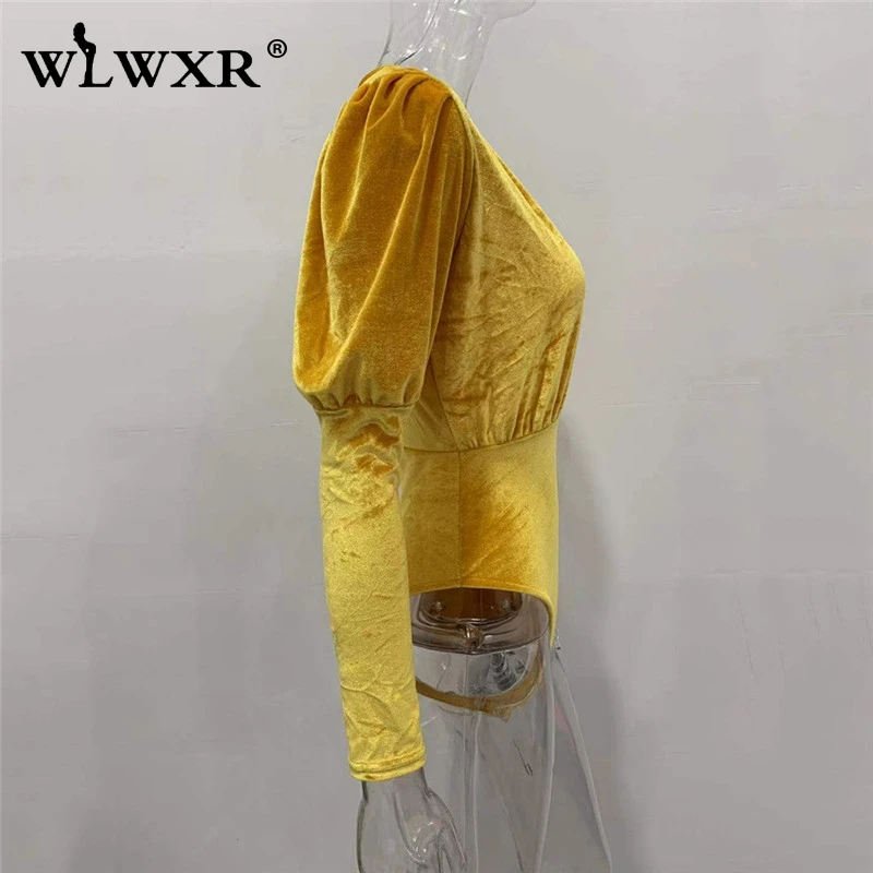 WLWXR, сексуальное Клубное бархатное боди для женщин, топы, обтягивающие, с длинным рукавом, бодикон, боди для женщин, Осень-зима, черный женский комбинезон