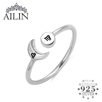

AILIN Moon Stars 12 Constellation Open Rings Silver 925 Couple Rings for Women Men Personalized Constellation Alphabet Jewelrys