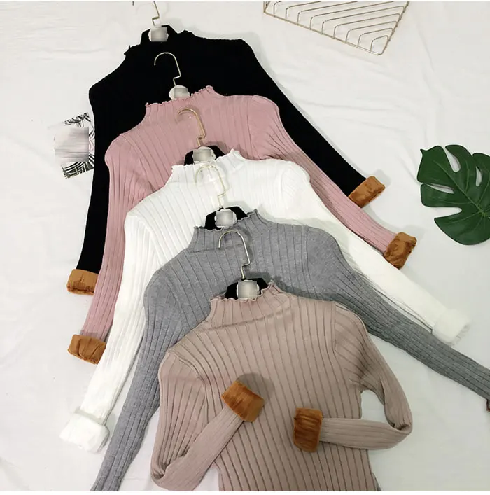 Зимний теплый утолщенный свитер, женская короткая водолазка, вязаный пуловер, плюс бархатный утолщенный свитер, повседневный женский джемпер