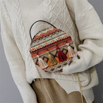 

Small Crossbody Bags for Women Mini Shoulder Bag Leisure Lady Messenger Handbag Round Chain Purses Girls Tassel Totes Lovely