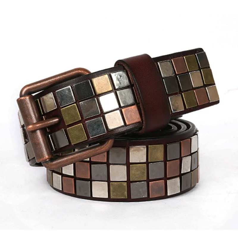 

Alloy Rivet Patchwork Pin Buckle Waist Belts for Women Men Luxury Brand Belts Fashion Genuine Leather Female Belt for Dress 2020