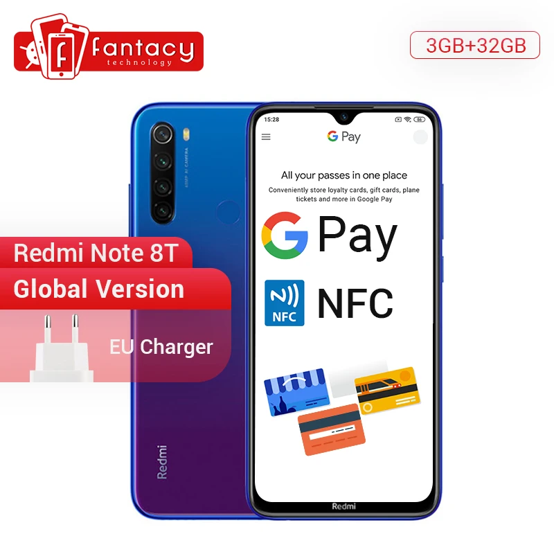 New Arrival Global Version Redmi Note 8T 8 T 3GB RAM 32GB ROM Phone Snapdragon 665 6.3'' FHD+ Display 48MP Quad Camera NFC 18W