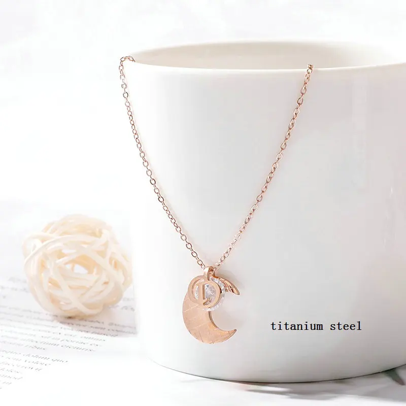 JNN0652-rose gold Нежное колье подвеска ожерелье Золотое заполненное полумесяц и черное чокер CZ ожерелье для женщин ювелирные изделия Bijoux Femme подвески - Окраска металла: JNN0652-rose gold