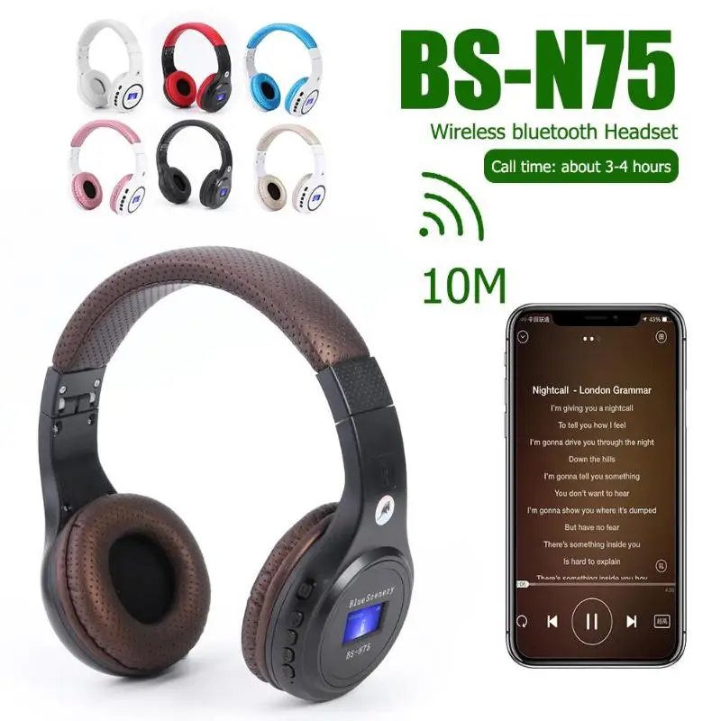 BS-N75 Bluetooth стерео беспроводные наушники музыкальный плеер гарнитура с микрофоном светодиодный FM удобный дизайн атмосферной формы
