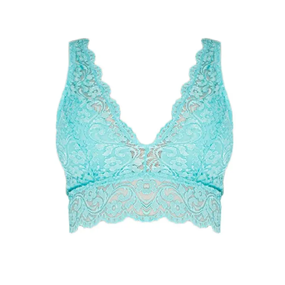 Light blue Bralette Plus плюс размер прозрачный кружевной бюстгальтер топы женское Сексуальное белье кружева Глубокий V Bralette удобное нижнее белье 12X - Цвет: Light blue
