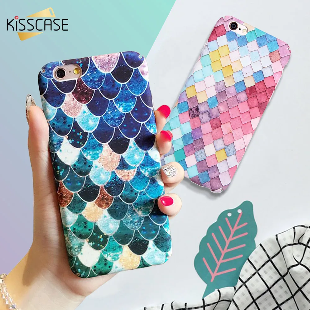 KISSCASE Colorful Fish Scale Case for iPhone 7 6 6s 8 Plus X XS Luminous Cover For XR Max 5 5s SE Hard PC Phone Cases |