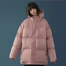 

Harajuku Down Cotton Padded Coats Korean Style Women Simple Solid Loose Warm Hooded Parka Winter Student Oversized Short Jacket