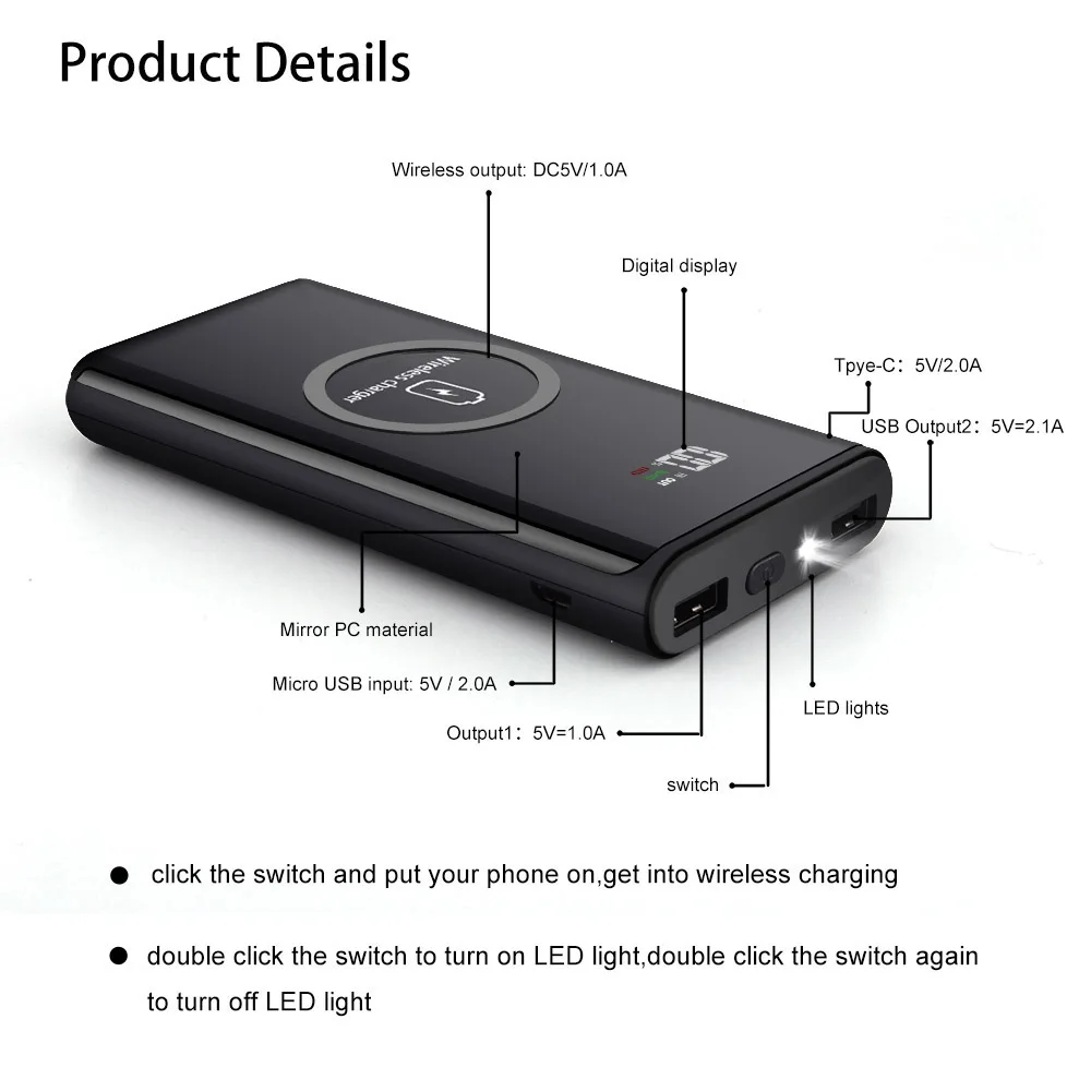 FDGAO QI Беспроводное зарядное устройство power Bank 20000 мАч двойной USB быстрая зарядка для iPhone XS XR X 8 7 Airpods 2 samsung S10 S9 Xiaomi