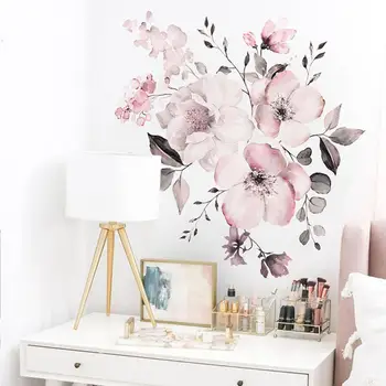 

Water Color Pink Flowers Wall Stickers Bedroom Living Room Mural Home Decor Decals Flower Stickers Wallpaper наклейки на стену