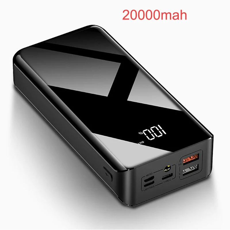 

Power Bank 20000mah Mirror Screen 20000 carregador portatil Power Bank External Battery PoverBank 2 USB LED Powerbank Portable Mobile phone Charger for Samsung Xiaomi MI iphone 7 8 Huawei