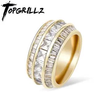 

TOPGRILLZ New Baguette Zircon Rings High Quality Copper Material RING Gold Color Iced Out Cubic Zirconia Fashion Hip Hop Jewelry