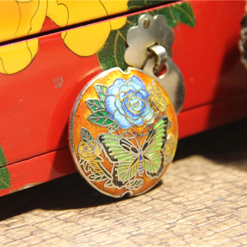 Enamel Color Large Butterfly Peony Round Bead Cloisonne Filigree Copper Accessories DIY Jewelry Making Long Necklace Pendants