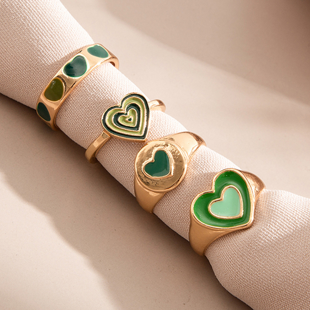 Heart Y2K Ring Set Open Cooper Rings For Women Candy Color Hand-painted Knuckle Rings Jewelry