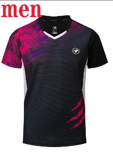 men black 1 shirt Новые рубашки для бадминтона для мужчин/женщин, спортивные рубашки для тенниса, футболки для настольного тенниса, быстросохнущие спортивные футболки для тренировок AB121 - Цвет: men black 1 shirt