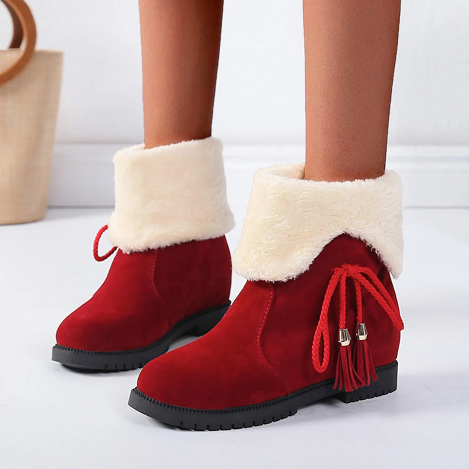 Botas de nieve cálidas para mujer, botines planos de felpa corta, botines  forrados de piel y lana de punto elástico, cálidos para invierno -  AliExpress Calzado