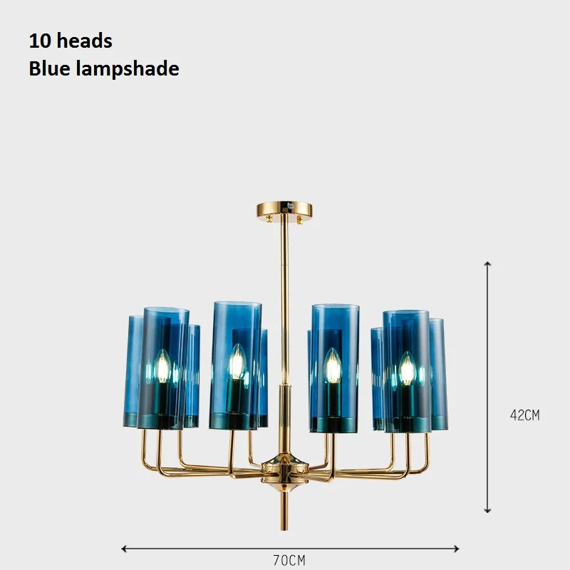 LukLoy Новая Люстра из голубого стекла, спальня, Янтарная стеклянная лампа с абажуром, Роскошный кулон для гостиной, ресторана, лампа для украшения - Цвет абажура: 10 heads Blue glass
