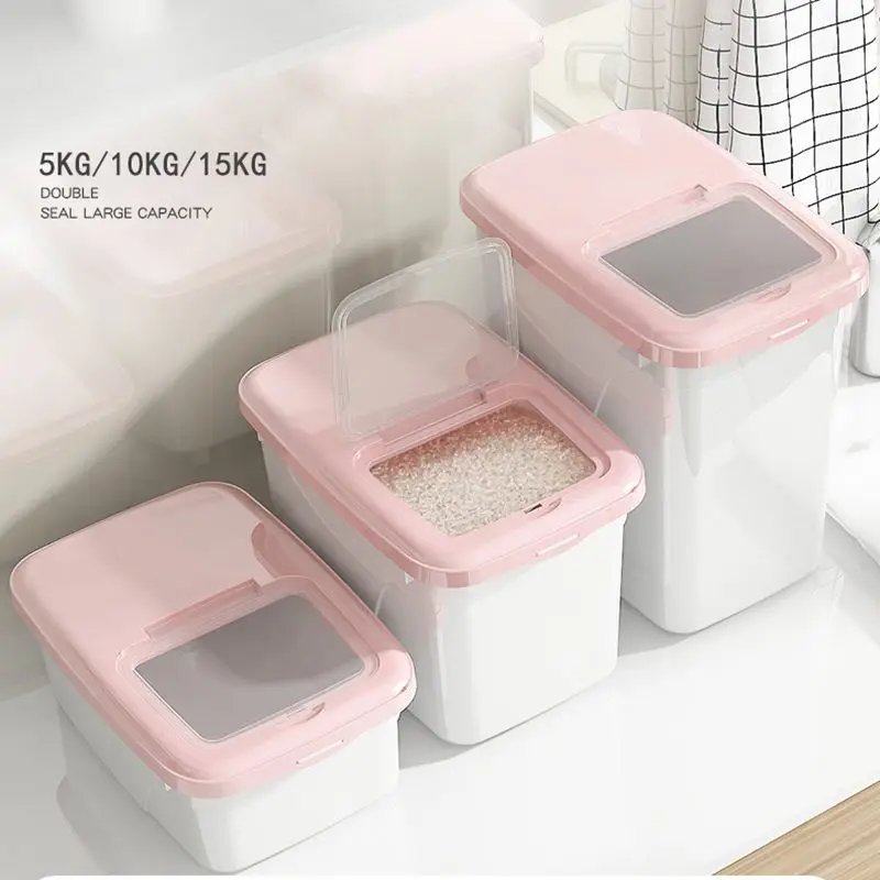 

Nordic Plastic Cereal Dispenser Storage Box Kitchen Food Rice Grain Container Organizer Grain Storage Cans Container Jars