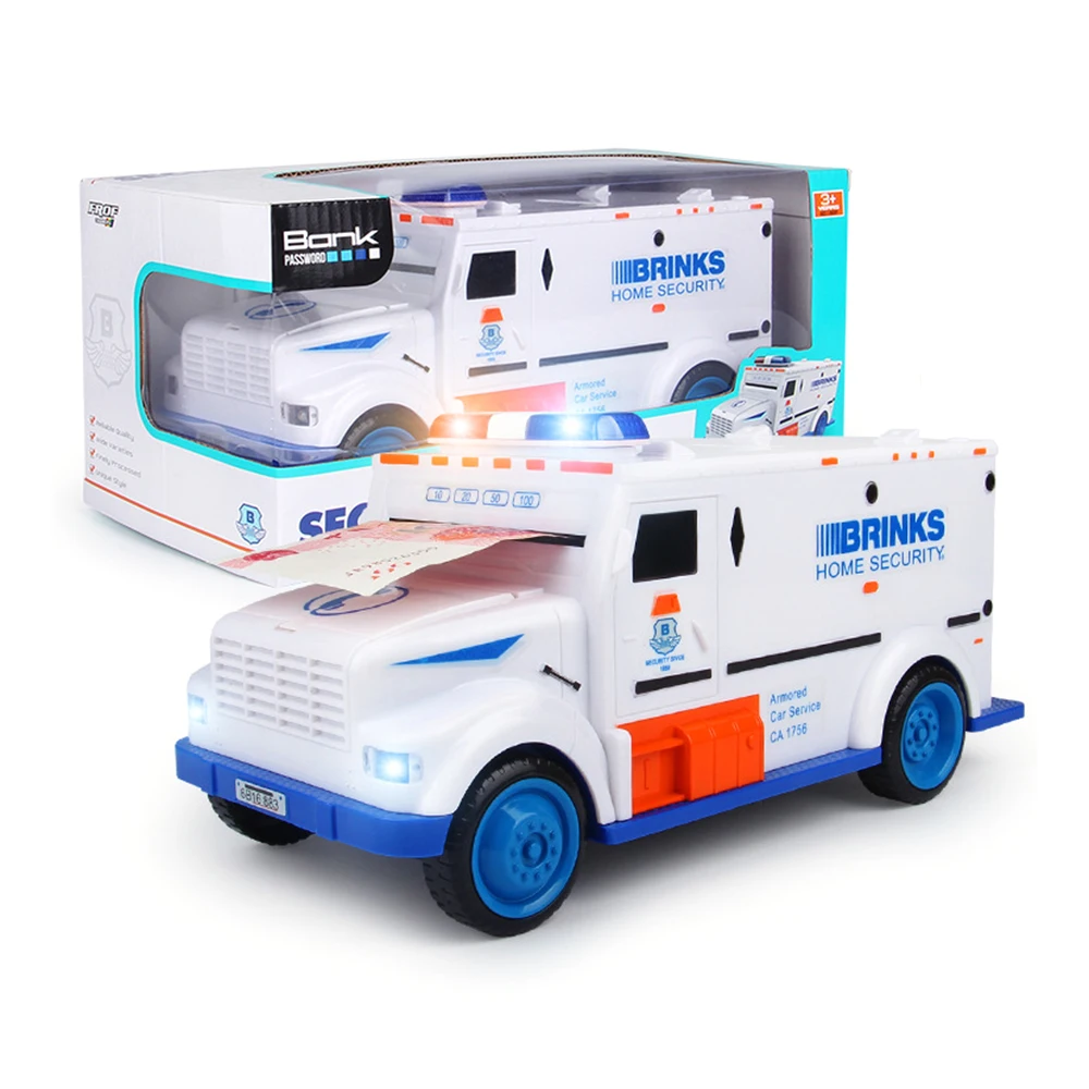 

Creative Cash Truck Armored Car Design Cash Rolling Automatically Money Box Coins Piggy Bank Children Puzzle Toy
