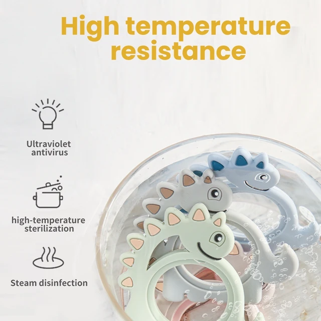 1Pc Baby Silicone Beech Wood Teether Rattle Cute Dinosaur Shape Teething Toys Food Grade Infant Chewable Nursing Pendant Gifts 2