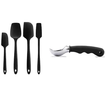

1Pcs Premium Ice Cream Scoop, Dishwasher Safe & 1 Set Silicone Spatula Set Versatile Tools Non-Stick Black